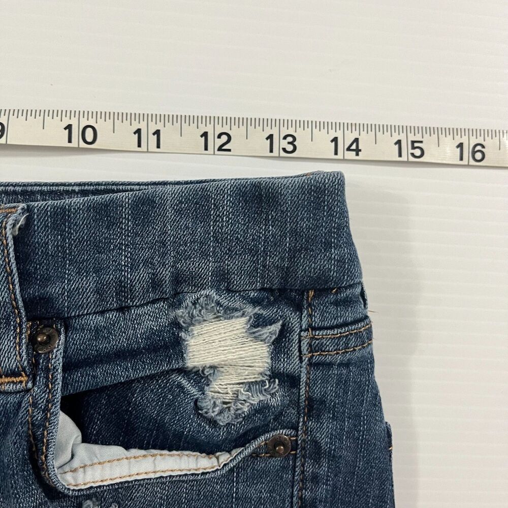 Aeropostale Womens High Rise Curvi Midi Shorts Denim Sz 8 Dark Wash Distressed - Picture 5 of 8
